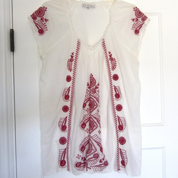 Johnny Was 3J Workshop Top, Tunic, White and Red, Size Small - Picture 1 of 5